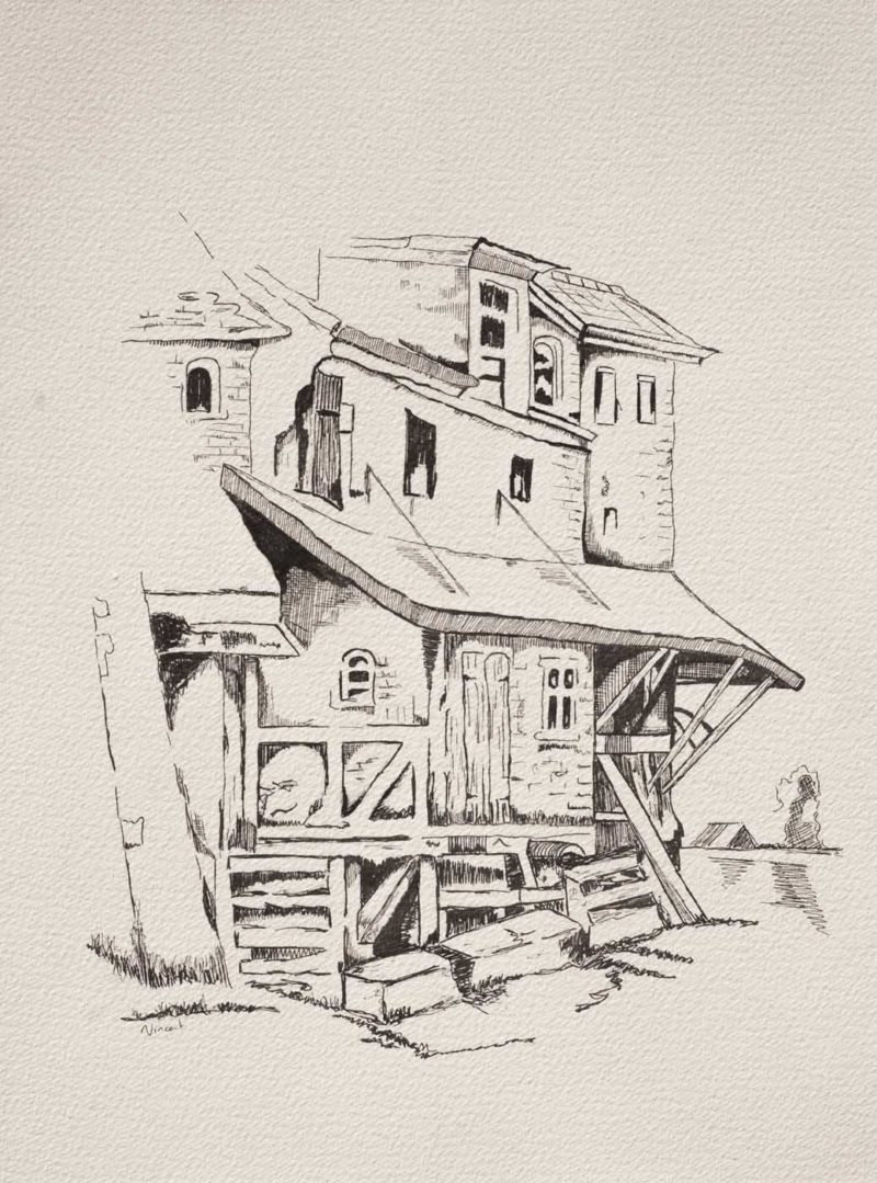Ink Drawing of a Village View