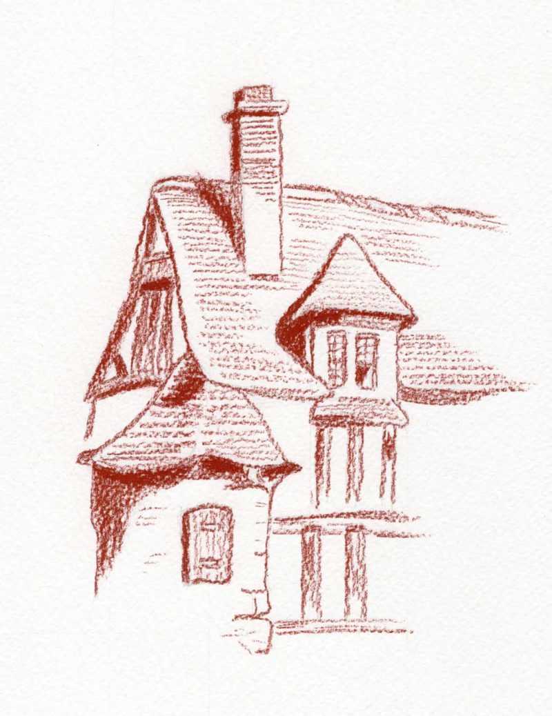 Conté sketch of an old house